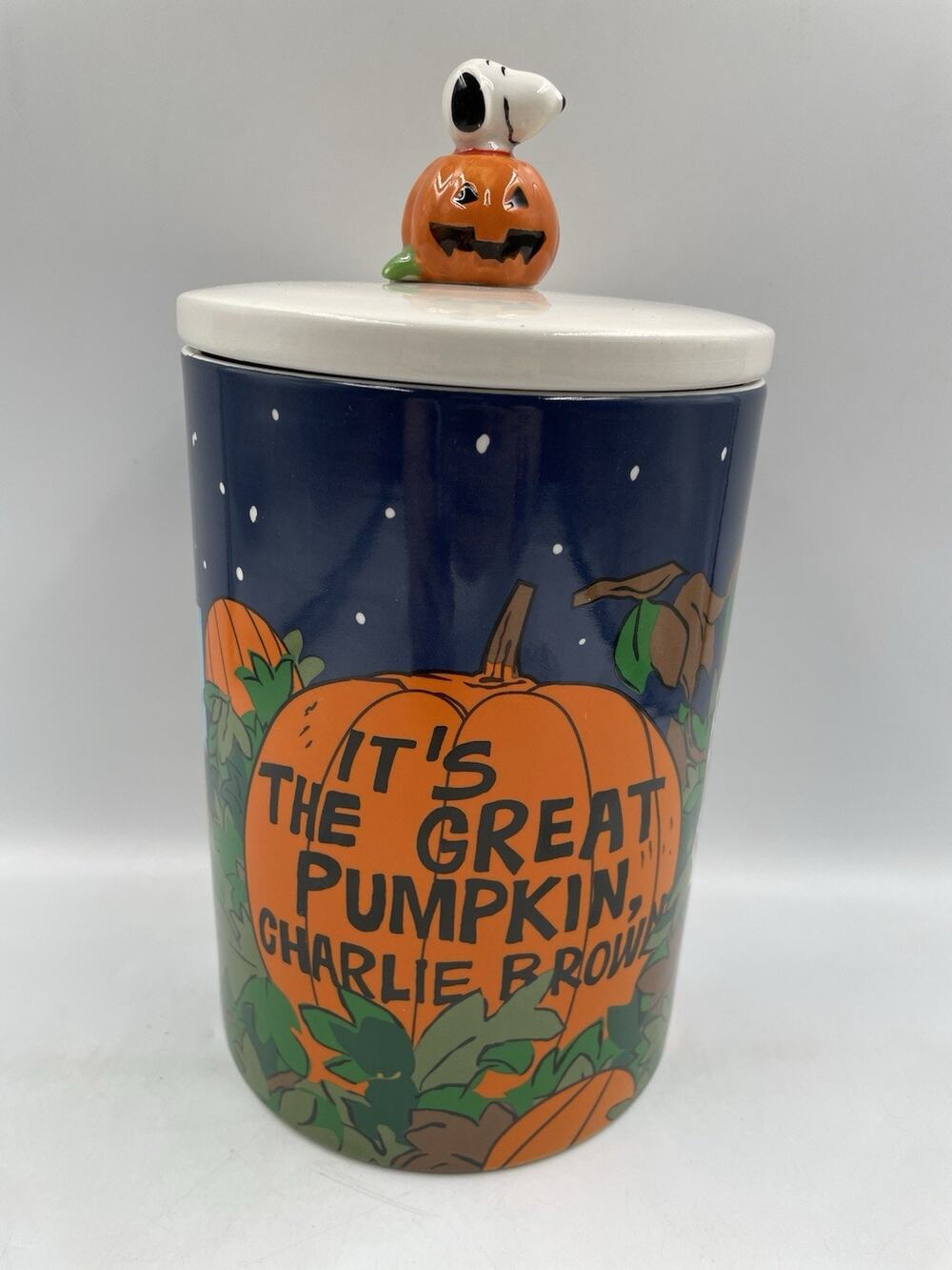 Peanuts Gang Snoopy Woodstock Great Pumpkin Halloween Cookie Jar Canister